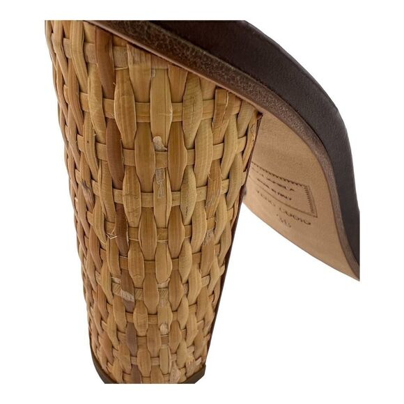 DSQUARED2 Dark Brown Leather Sandals with Woven Heel - Picture 10 of 13